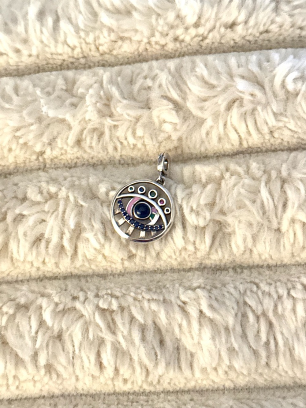 Pandora Sterling Silver Eye Charm Pendant in Pink and Blue